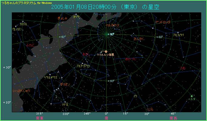 2005年1月8日20時 南から天頂の空のようす