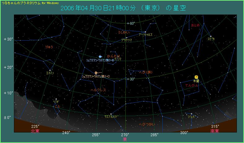 4月30日21時のシュワスマン・ワハマン第3彗星の位置