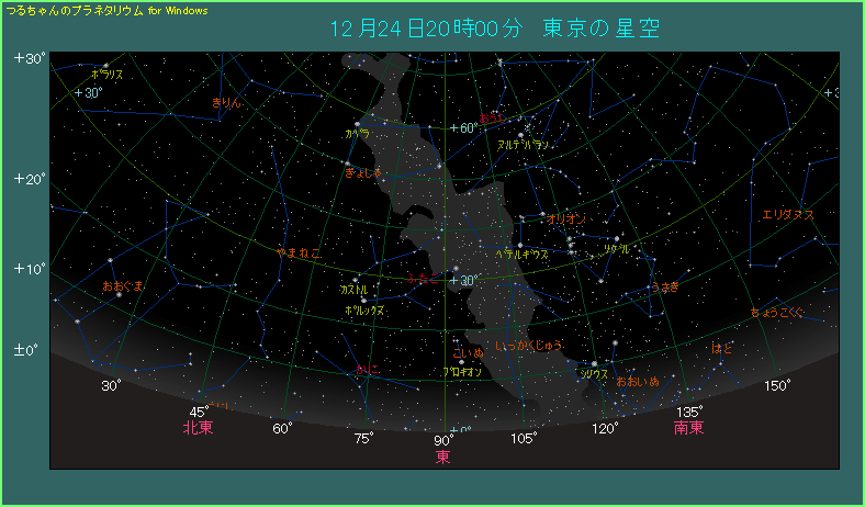 クリスマス 20時 東の空