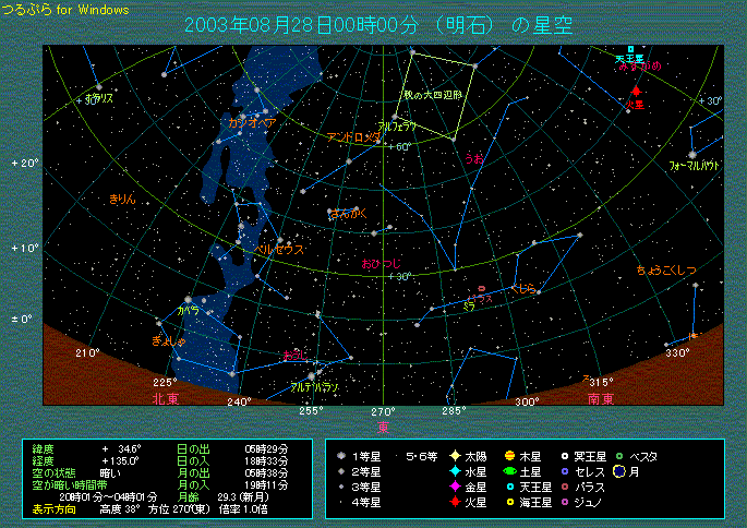火星大接近の夜、0時東の空のようす