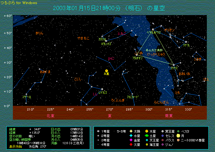 1月15日21時 東の空のようす