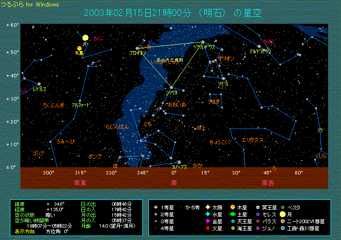 2月15日21時 南の空のようす