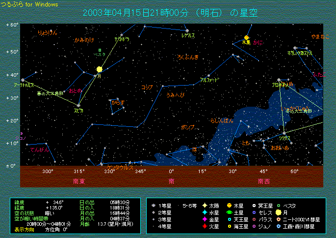 4月15日21時 南の空のようす