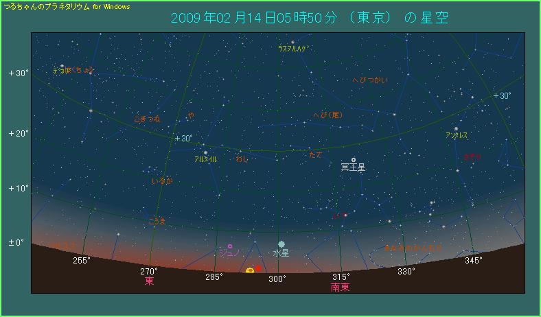 日の出から40分前の南東の空。水星はごく低空に見える