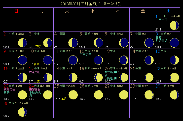 2018�N9���̌���J�����_�[
