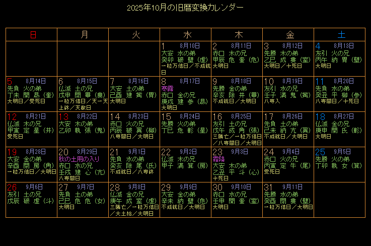 2025�N10���̋���J�����_�[